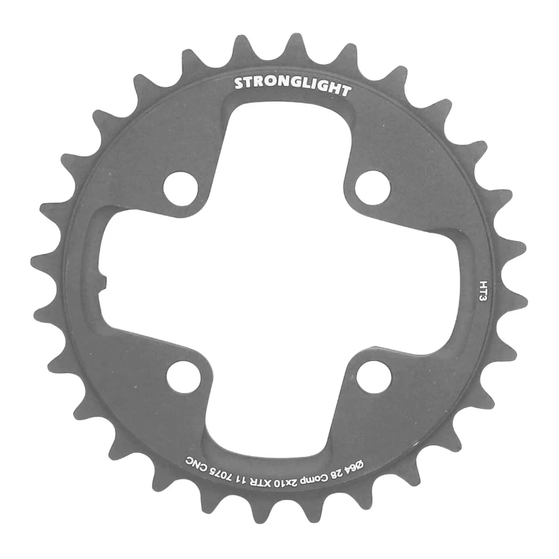 Plateau VTT 4 branches Ø 64 Pour Shimano Xtr M980 Stronglight Ht3 Double 28 dents Intérieur Noir (Pour Extérieur 42 dents) Non Filete 10V.