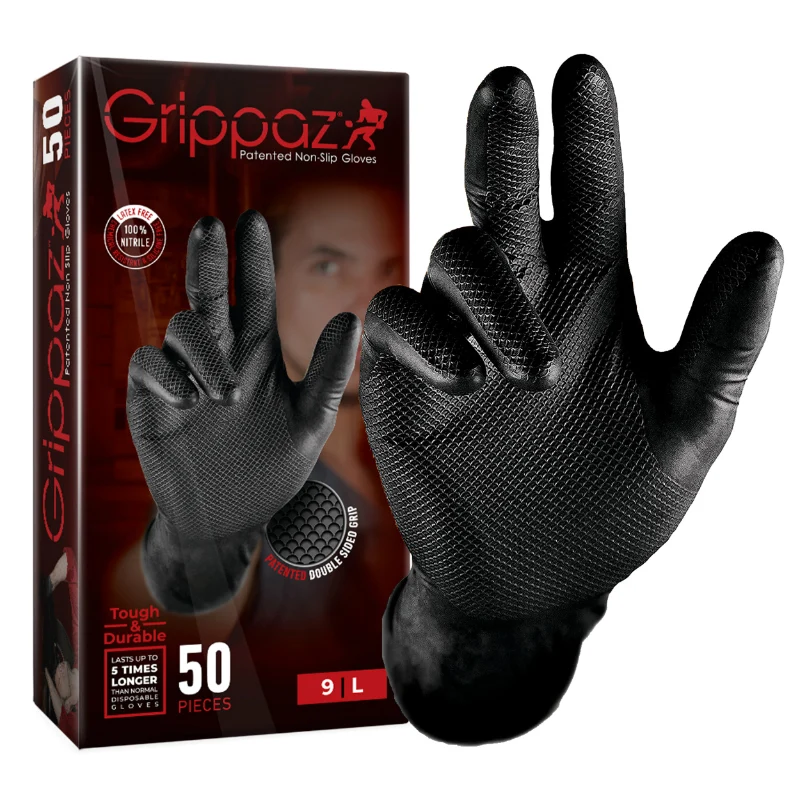Gants Atelier Nitrile Ecailles De Poisson Resistant Aux Produits Chimiques, Aux Huiles, A L'Essence Noir T8 (M) (Boite De 50)