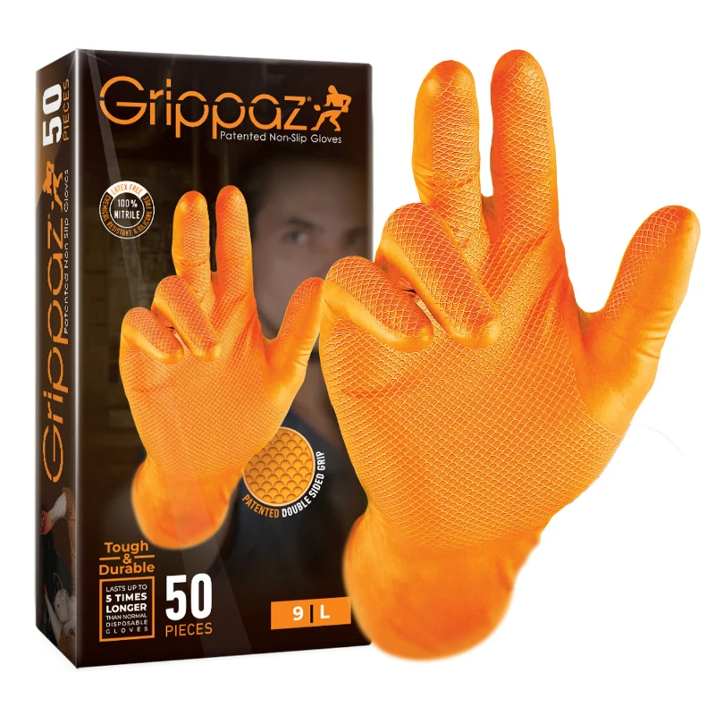 Gants Atelier Nitrile Ecailles De Poisson Resistant Aux Produits Chimiques, Aux Huiles, A L'Essence Orange T11 (XXL) (Boite De 50)