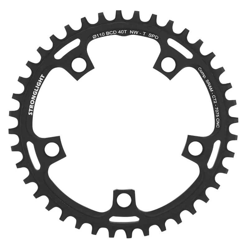 Plateau Gravel 5 branches Ø 110 Pour Sram Stronglight Ct2 40 dents Mono Noir Compatible Red-Force-Rival 11V. Narrow Wide