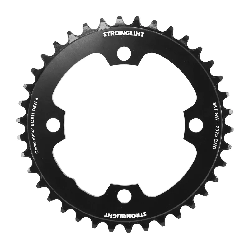 Plateau VAE-E-Bike 4 branches Ø 104 Pour Bosch Generation 4 Et Shimano Steps Stronglight -4- 38 dents Mono Noir Alu 7075 (Pour Systeme 4Ème Generation) Compatible Avec Spider Ref 181118 Narrow Wide