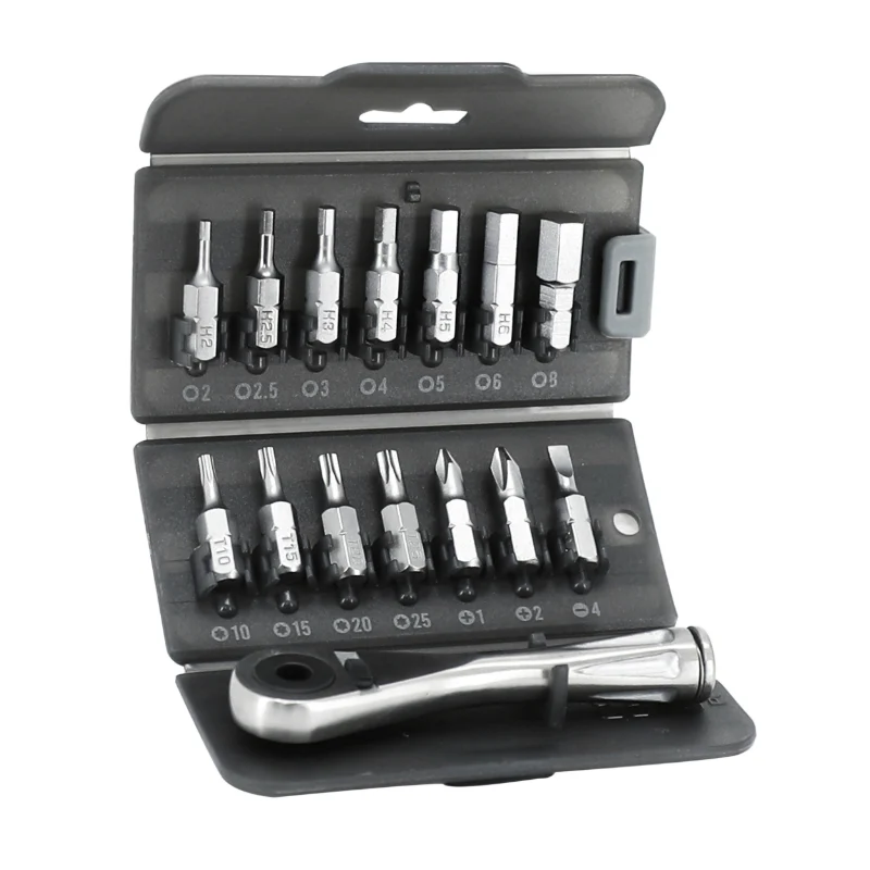 Outil Clé Allen Toolkit Clé Cliquet Acier INOX Avec Embouts Chc 2-2.5-3-4-5-6-8 Torx T10-T15-T20-T25 Et 3 Tournevis (Jeu De 14 Pieces)