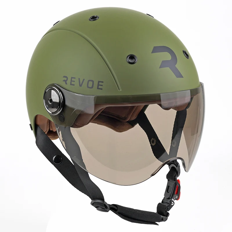 Casque Vélo Adulte Revoe Premium Urbain-City Kaki Mat Taille 55-56 Visiere Réglable, Protection Oreille Amovible (Vendu En Boite) Compatible Ebike Et Trottinette - Homologation En1078+A1