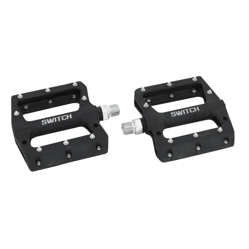 Pédale VTT Plateforme Descente - BMX Switch Jump Résine Noir Filetage 9-16 Avec Picots Argent (Paire)