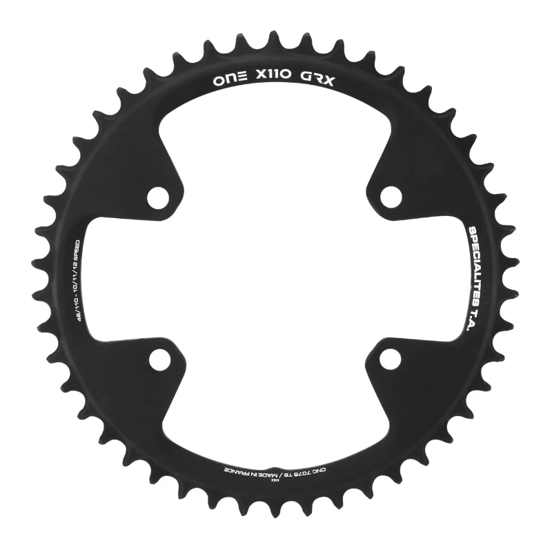 Plateau Gravel 4 branches Ø 110 Pour Shimano Grx Mono Ta X110 One 46 dents Compatible Rx600-Rx810 Noir 10-11V.