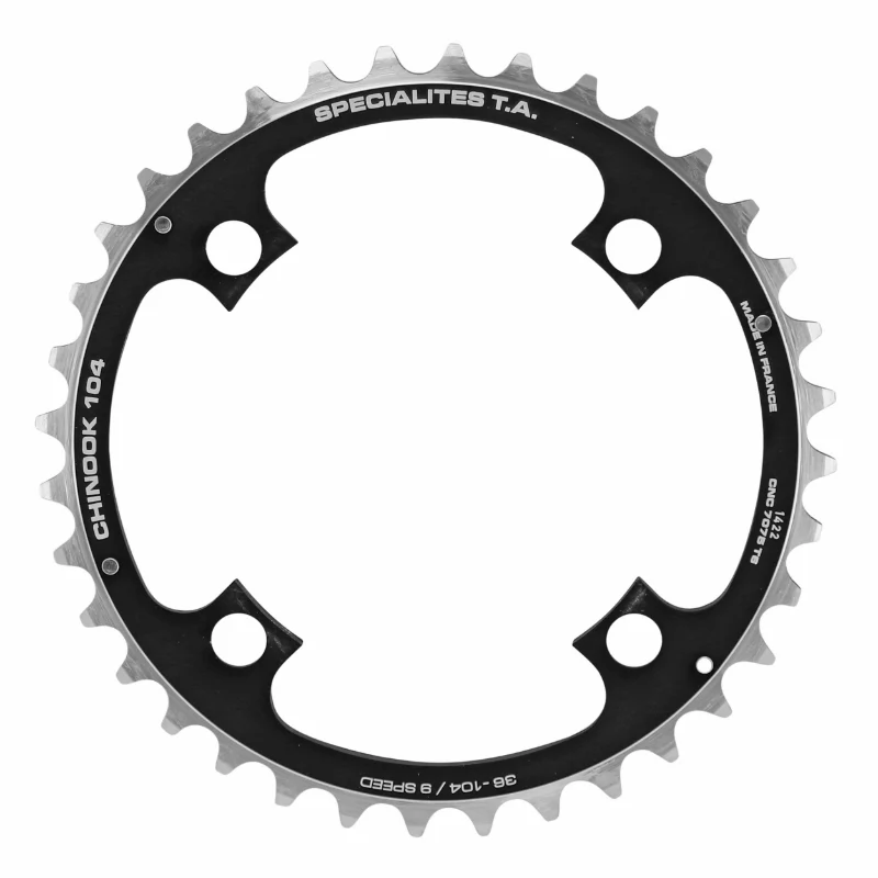 Plateau VTT 4 branches Ø 104 Ta Chinook Triple 36 dents Milieu Noir Alu Pour Shimano - Sram - Race Face - Fsa 8-9V.
