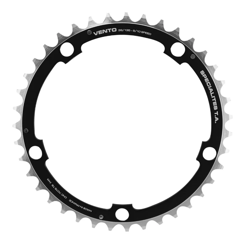 Plateau Route 5 branches Ø 135 Ta Vento Triple 39 dents Milieu Noir Alu 7075 Type Campagnolo 9-10V.