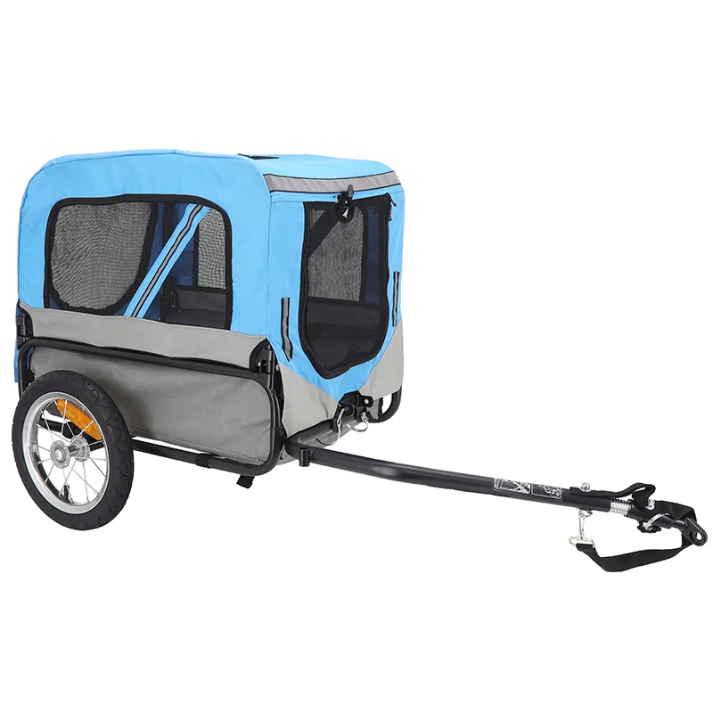 Remorque Vélo Utilitaire Maxi 30Kg Colori Bleu-Gris Avec Roues 12" Fixation Axe De Roue Arrière - Pour Transport Chien-Bagage - 2 Ouvertures (Avant+Arrière) + Bras (L 130 cm X L 73 cm X H 94 cm)