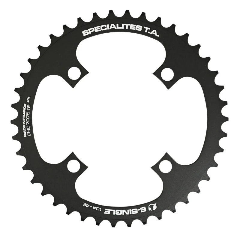Plateau VAE-E-Bike 4 branches Ø 104 Pour Bosch - Brose - Yamaha - Giant - Shimano E-Steps Ta E-Single 42 dents Mono Noir Alu 7075