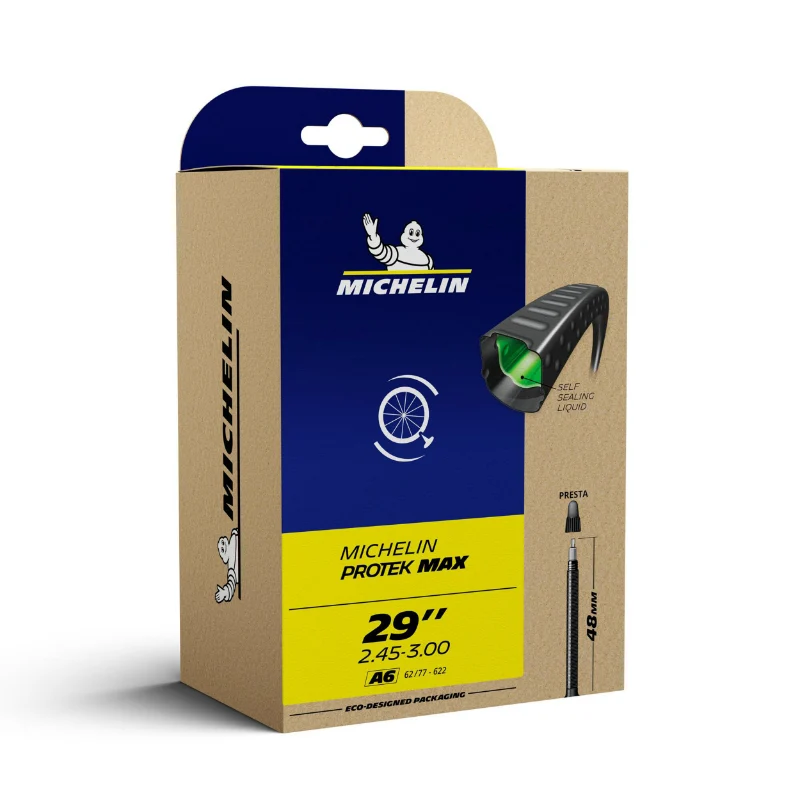 Chambre A Air Vélo 29 X 2.45-3.00 Michelin Protek Max A6 Valve Presta 48 mm Avec Liquide Anti-Crevaison