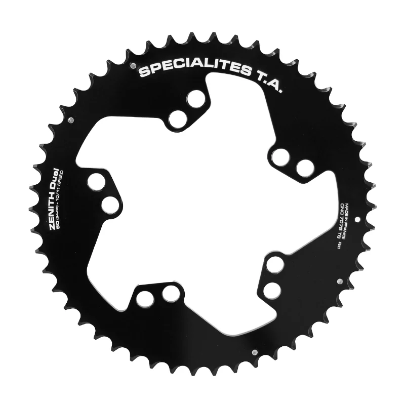 Plateau Route 5 branches Ø 110-130 Pour Pédalier Look Zed Ta 53 dents Extérieur Noir Alu 7075 10-11V.