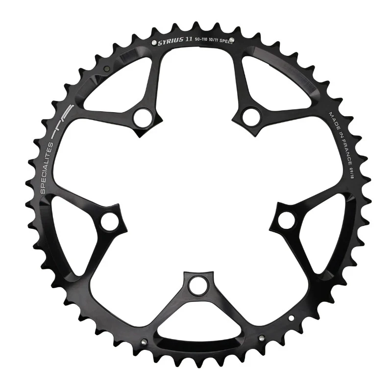 Plateau Route 5 branches Ø 110 Ta Syrius 51 dents Extérieur Noir Alu 7075 Type Shimano 10-11V.