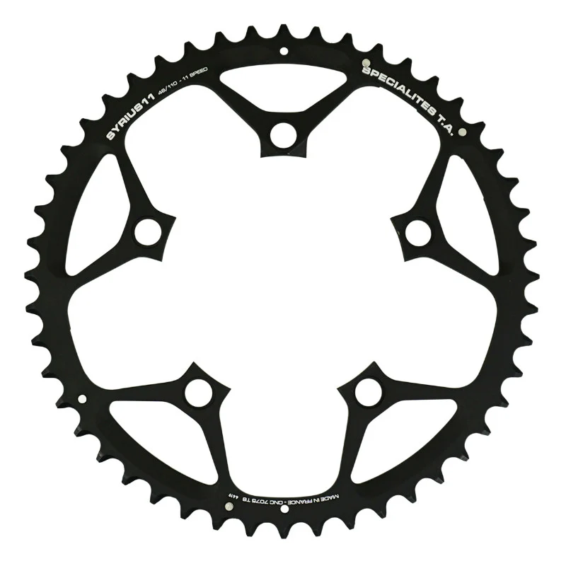 Plateau Route 5 branches Ø 110 Ta Syrius 48 dents Extérieur Noir Alu 7075 Type Shimano 10-11V.