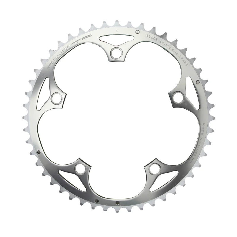 Plateau Route 5 branches Ø 130 Ta Alize 48 dents Extérieur Argent Alu 7075 Type Shimano 8-9-10V.