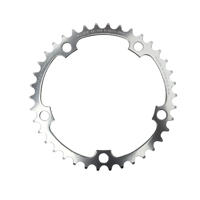 Plateau Route 5 branches Ø 130 Ta Alize 38 dents Intérieur Argent Alu 7075 Type Shimano 8-9-10V.