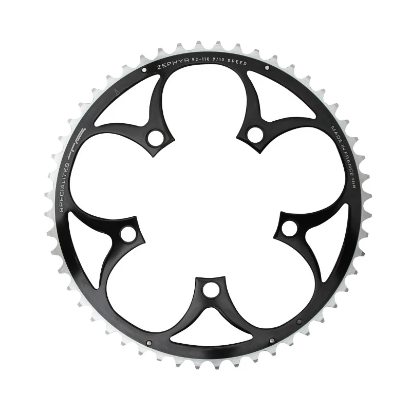 Plateau Route 5 branches Ø 110 Ta Zephyr 52 dents Extérieur Noir Alu 7075 Type Shimano 9-10V.