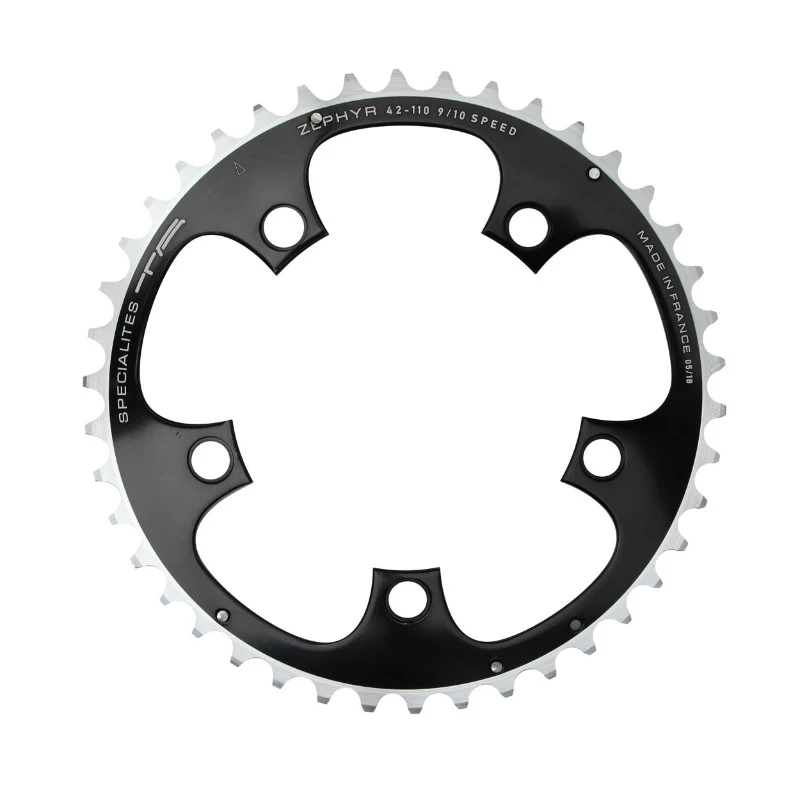 Plateau Route 5 branches Ø 110 Ta Zephyr 42 dents Extérieur Noir Alu 7075 Type Shimano 9-10V.