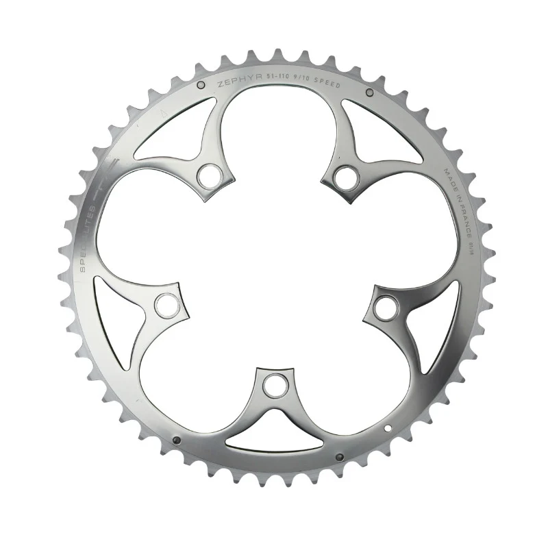 Plateau Route 5 branches Ø 110 Ta Zephyr 51 dents Extérieur Argent Alu 7075 Type Shimano 9-10V.