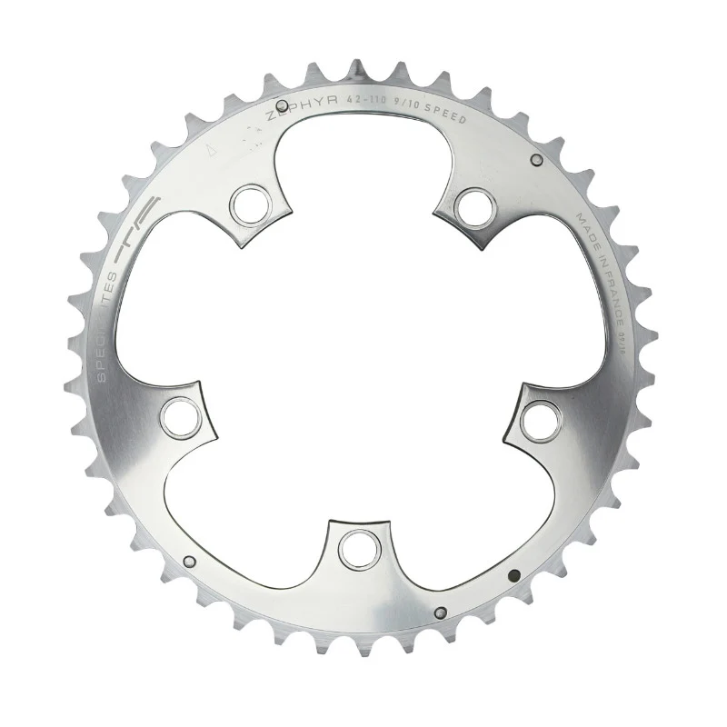 Plateau Route 5 branches Ø 110 Ta Zephyr 42 dents Extérieur Argent Alu 7075 Type Shimano 9-10V.