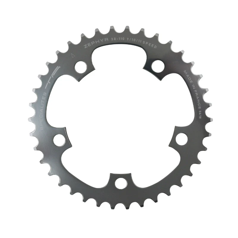 Plateau Route 5 branches Ø 110 Ta Zephyr 38 dents Intérieur Argent Alu 7075 Type Shimano 9-10V.