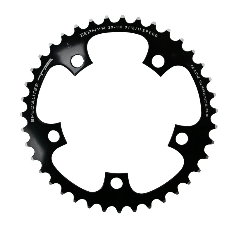 Plateau Route 5 branches Ø 110 Ta Zephyr 38 dents Intérieur Noir Alu 7075 Type Shimano 9-10V.