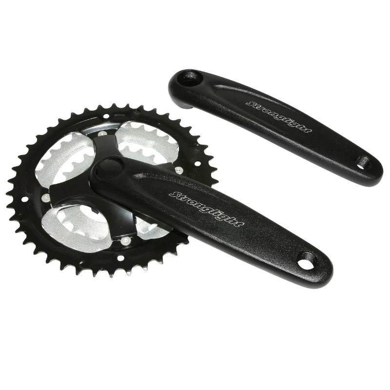 Pédalier VTT Stronglight Argos 8-9V. Alu Argent Grand Plateau Noir 170 mm 42-34-24 (Boîtier 113 mm)