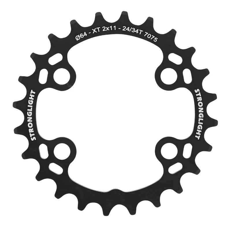 Plateau VTT 4 branches Ø 64 Pour Shimano Xt M8000-Slx M7000 Double Stronglight 24 dents Intérieur Noir 11V. Non Filete