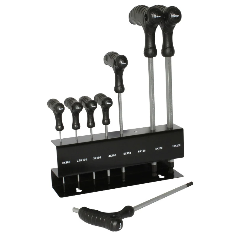 Outil Clé Allen P2R Prise En T + Tête Spherique 2-2,5-3-4-5-6-8-10 (Jeu De 8 Pieces)