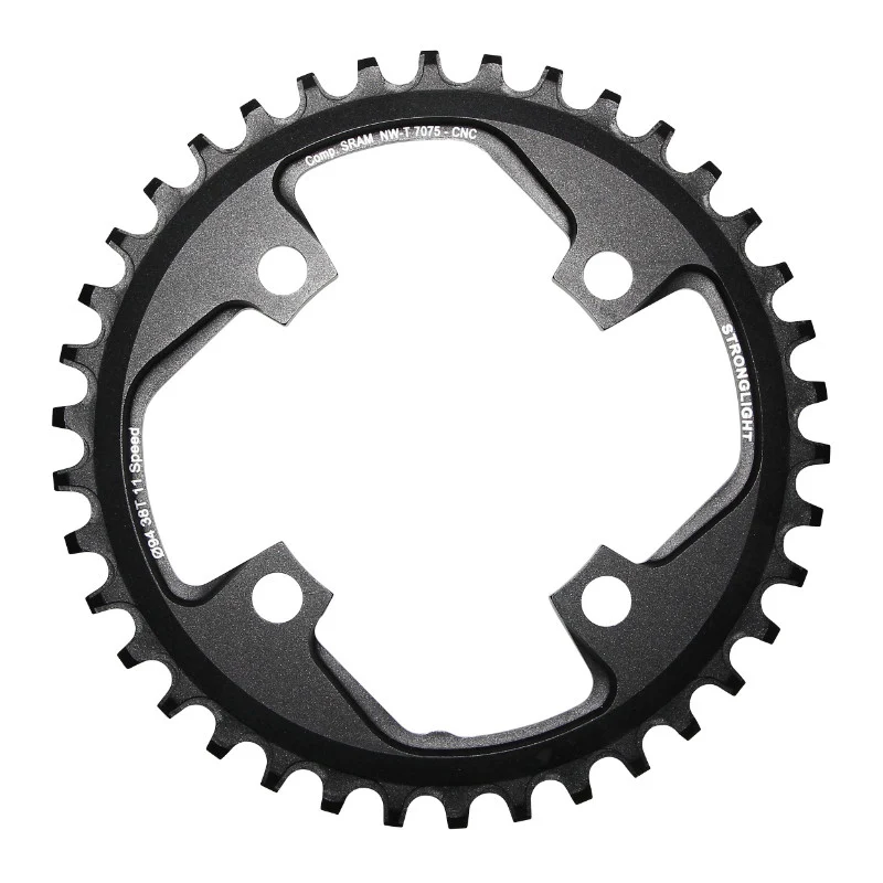 Plateau VTT 4 branches Ø 94 Pour Sram X01 Stronglight 38 dents Mono Noir Alu 7075 11V. Narrow Wide - Épaisseur 5 mm