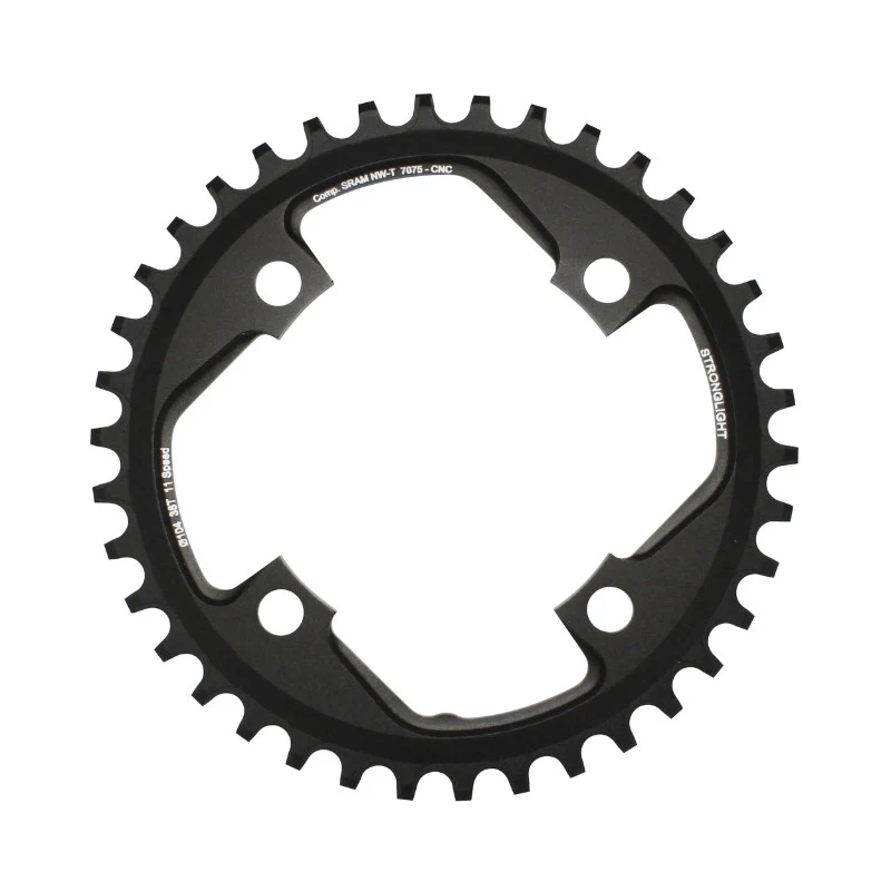 Plateau VTT 4 branches Ø 104 Pour Sram Xo1 Stronglight 38 dents Mono Noir Alu 7075 11V. Narrow Wide - Épaisseur 5 mm