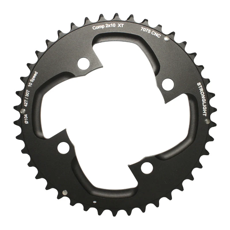 Plateau VTT 4 branches Ø 104 Pour Shimano Xt M785 Stronglight Double 42 dents Extérieur Noir (Pour Intérieur 30 dents) Non Filete - Épaisseur 5 mm 10V.