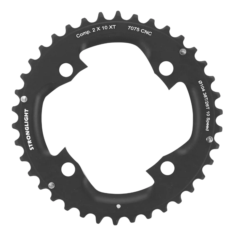 Plateau VTT 4 branches Ø 104 Pour Shimano Xt M785 Stronglight Double 38 dents Extérieur Noir (Pour Intérieur 24-26 dents) Non Filete - Épaisseur 5 mm 10V.