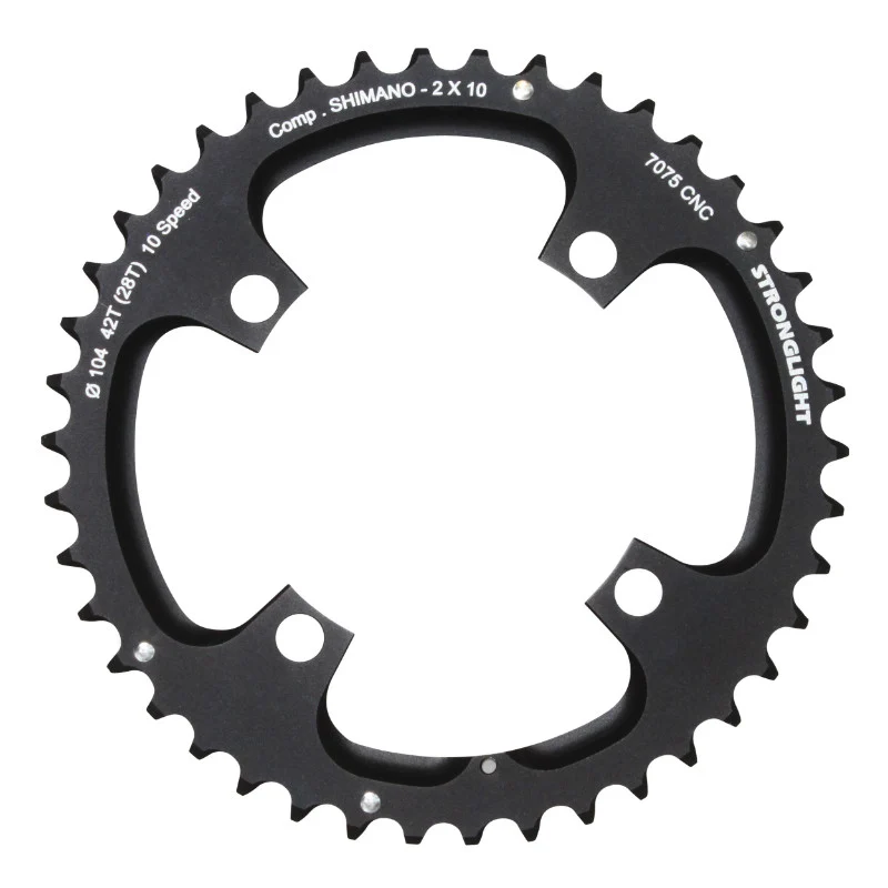 Plateau VTT 4 branches Ø 104 Pour Shimano Stronglight Double 42 dents Extérieur Noir 2X10V. (Sauf Xt-Xtr) Non Filete 10V. - Épaisseur 5 mm