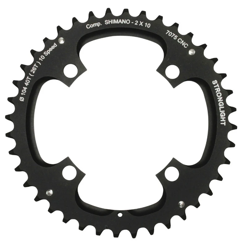 Plateau VTT 4 branches Ø 104 Pour Shimano Stronglight Double 40 dents Extérieur Noir 2X10V. (Sauf Xt-Xtr) Non Filete 10V. - Épaisseur 5 mm