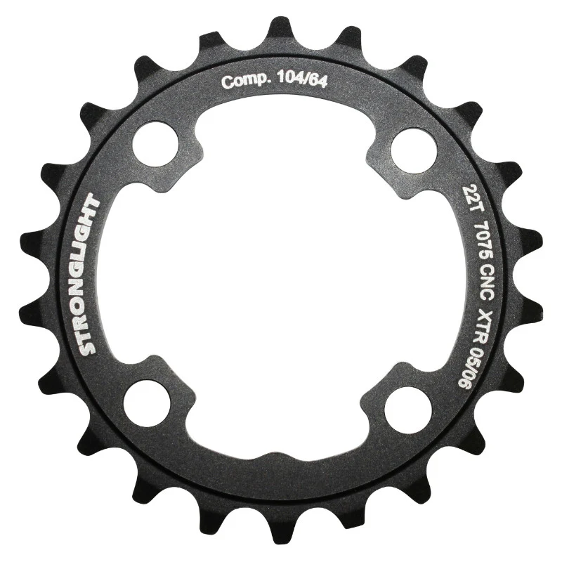 Plateau VTT 4 branches Ø 64 Stronglight 22 dents Intérieur Triple Noir Alu 7075 Compatible Xtr M960 - Épaisseur 4 mm