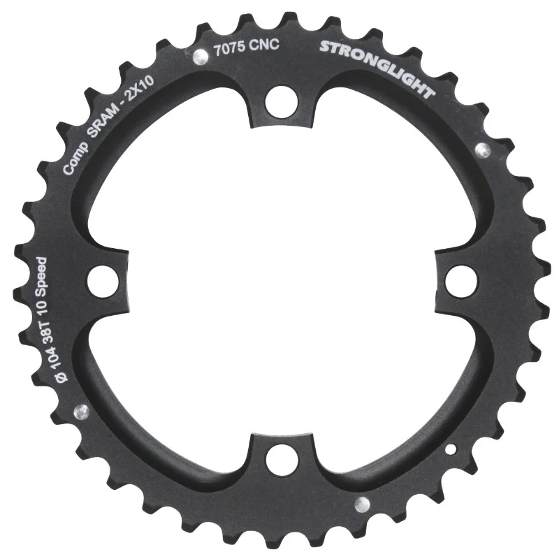 Plateau VTT 4 branches Ø 104 Pour Sram Xo Filete 10V. Stronglight Double 38 dents Extérieur Noir - Épaisseur 5 mm Filete 10V.