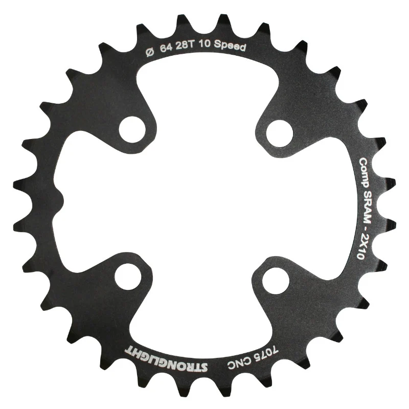 Plateau VTT 4 branches Ø 64 Pour Sram Xo+Shimano (Sauf Xt-Xtr) Stronglight Double 28 dents Intérieur Noir Non Filete 10V. - Épaisseur 3.5 mm
