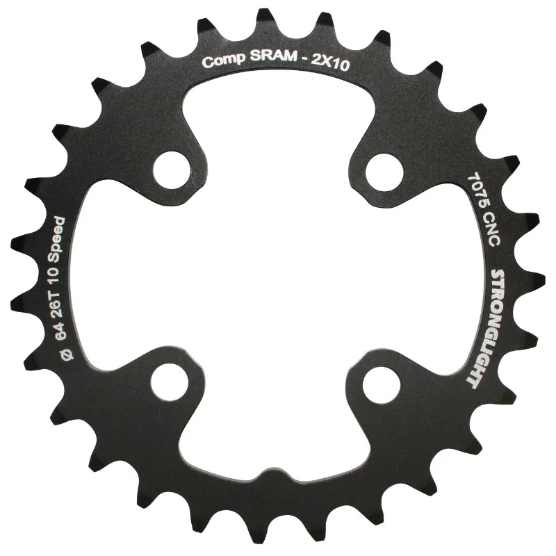 Plateau VTT 4 branches Ø 64 Pour Sram Xo+Shimano (Sauf Xt-Xtr) Stronglight Double 26 dents Intérieur Noir Non Filete 10V. - Épaisseur 3.5 mm