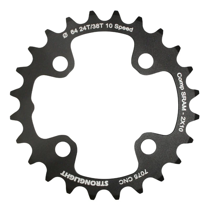Plateau VTT 4 branches Ø 64 Pour Sram Xo+Shimano (Sauf Xt-Xtr) Stronglight Double 24 dents Intérieur Noir Non Filete 10V. - Épaisseur 3.5 mm
