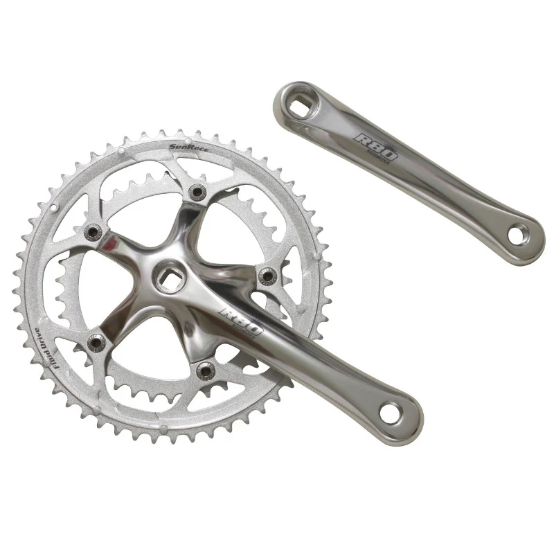 Pédalier Route Sunrace R80 8-9V. Argent 170 mm 52-42 (Axe Carré) (Boîtier 107 mm)