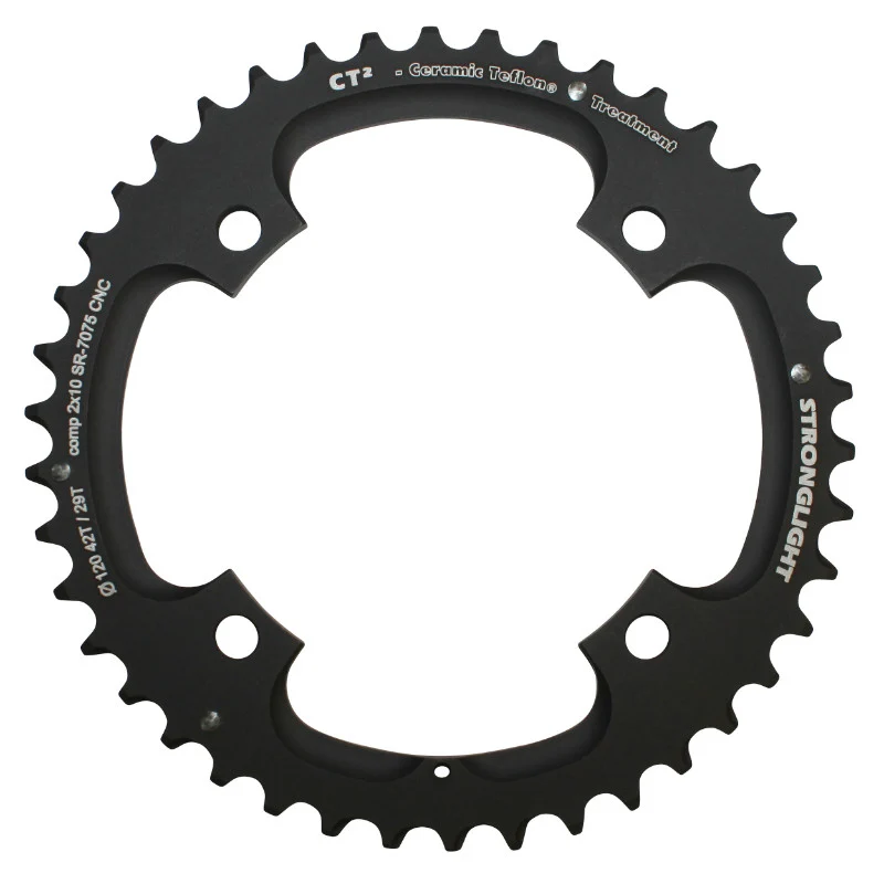 Plateau VTT 4 branches Ø 120 Pour Sram X0-Xx Stronglight Double 42 dents Extérieur Noir Ct2 10V. Pour 29 dents Intérieur Filete - Épaisseur 5 mm (X9-X7-X0-Xx)