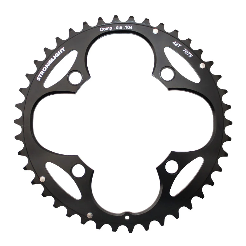 Plateau VTT 4 branches Ø 104 Stronglight Triple 42 dents Extérieur Noir Alu - Épaisseur 3.5 mm 8-9V.